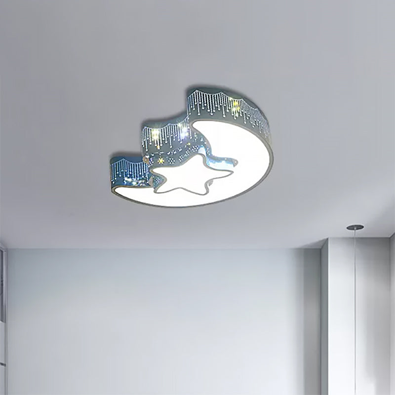 Hollow Star Moon LED Ceiling Lamp for Kids Room - Eye-Caring Cartoon Flush Mount Light