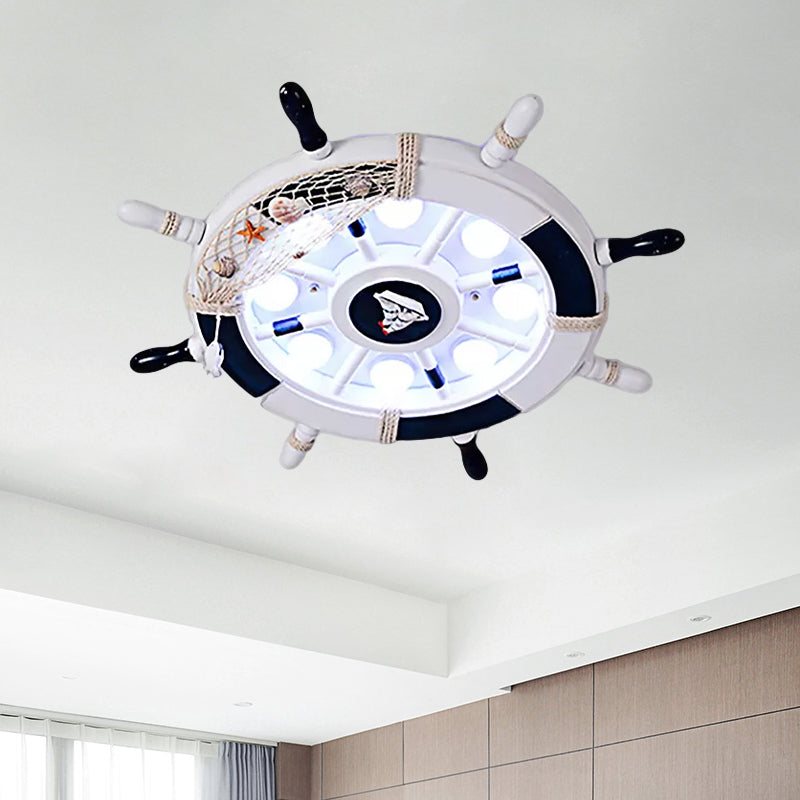 Nautical Style Flush Mount Light with Rudder Shape - 8 Lights Metal Ceiling Lamp for Nursing Room