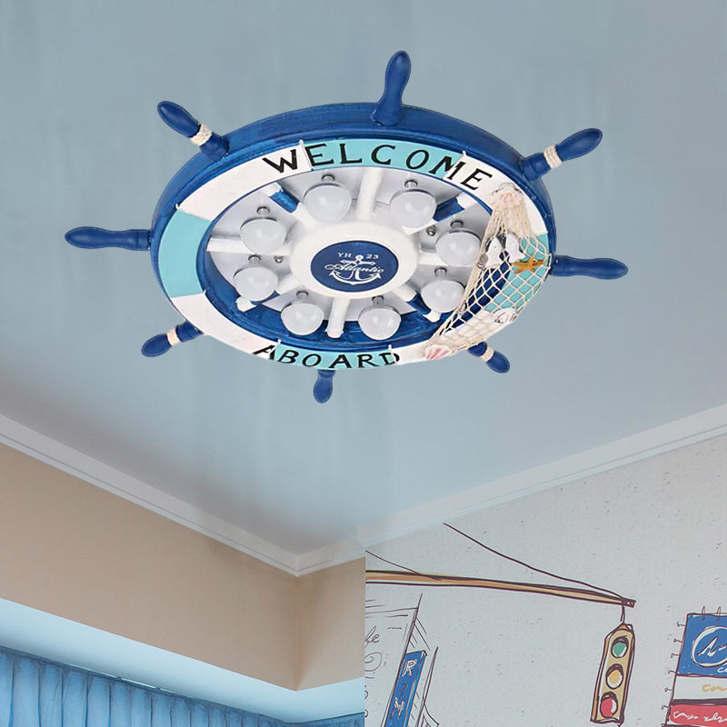 Nautical Style Flush Mount Light with Rudder Shape - 8 Lights Metal Ceiling Lamp for Nursing Room