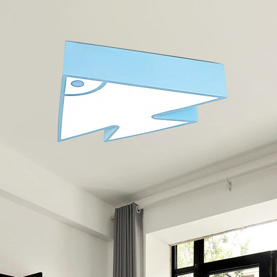 Kids Cartoon Triangle Fish Ceiling Lamp - Led Flush Mount Light For Childs Bedroom Or Living Room