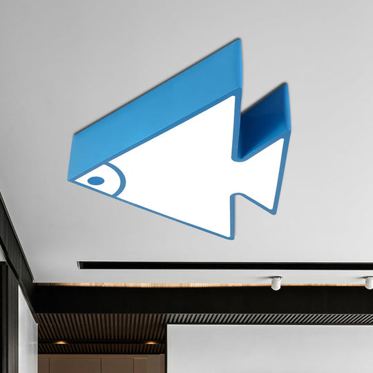 Kids Cartoon Triangle Fish Ceiling Lamp - Led Flush Mount Light For Childs Bedroom Or Living Room