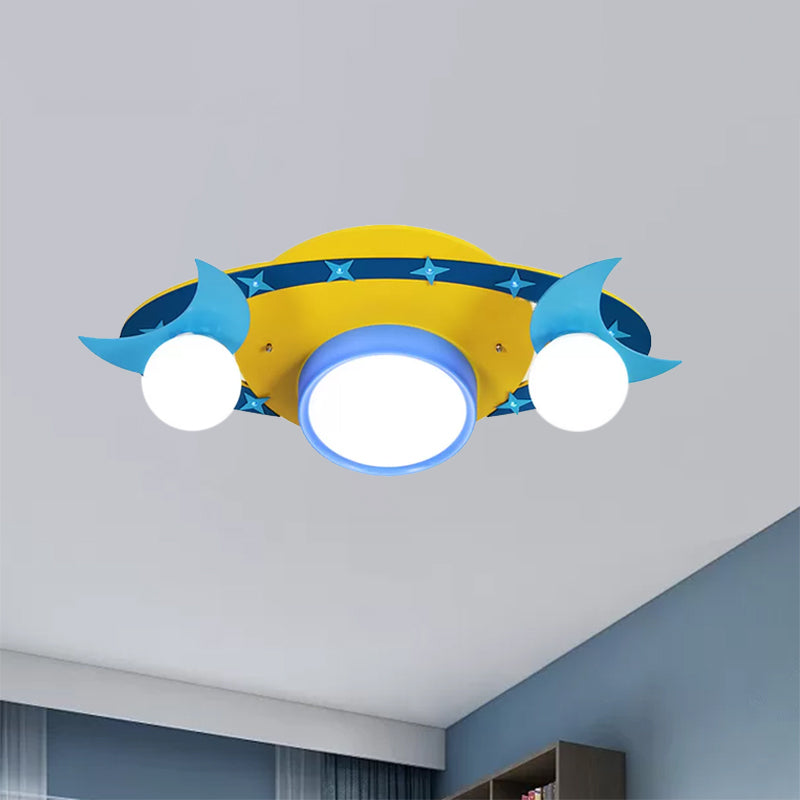 Yellow Cartoon UFO Flush Ceiling Light Fixture for Kindergarten