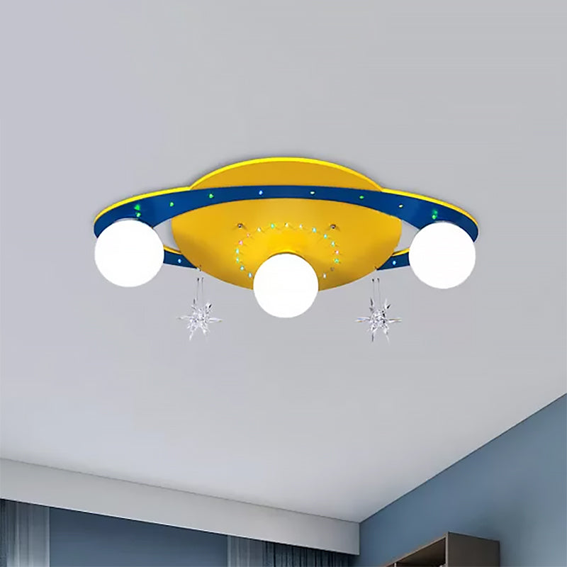 Yellow Metal Designer UFO Flush Mount Ceiling Light for Living Room