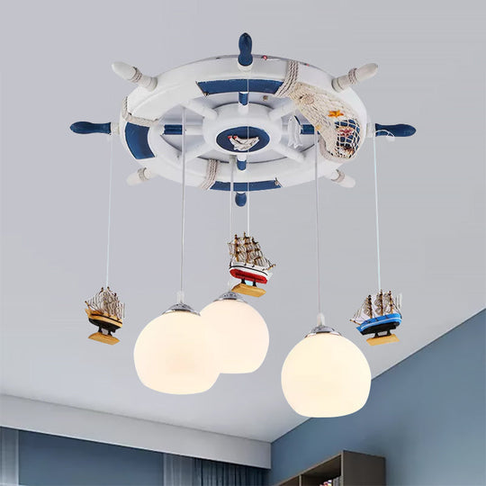 Cartoon Pendant Light Fixture - Anchor Glass Hanging Lights With 3 Bulbs For Bedroom Décor In White