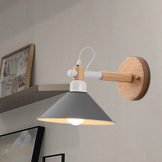 Pyramid Macaroon Wall Sconce: Metal And Wood 1-Light Lamp For Dining Room