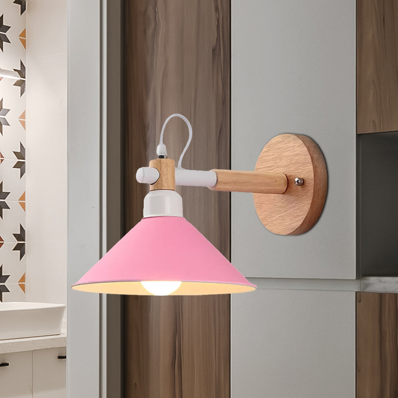 Pyramid Macaroon Wall Sconce: Metal And Wood 1-Light Lamp For Dining Room