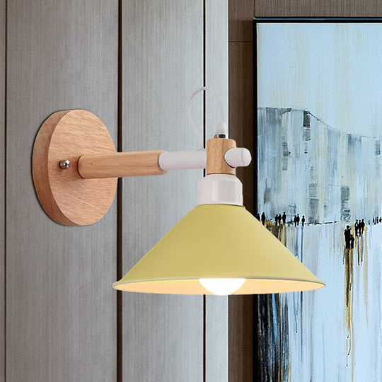 Pyramid Macaroon Wall Sconce: Metal And Wood 1-Light Lamp For Dining Room