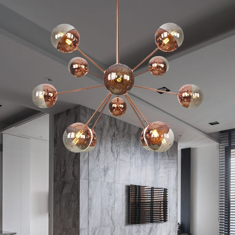 Globe Dining Room Semi Flush Mount Light with White/Clear/Smoke Grey Glass - 9/12/15 Lights - Contemporary Design in Copper/Chrome/Gold