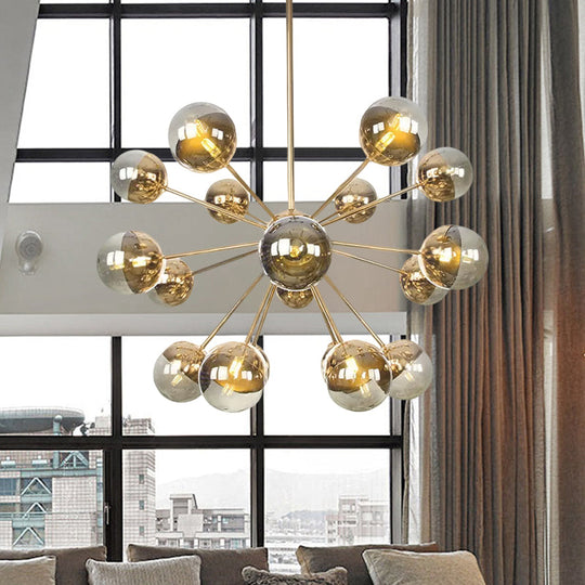 Globe Dining Room Semi Flush Mount Light with White/Clear/Smoke Grey Glass - 9/12/15 Lights - Contemporary Design in Copper/Chrome/Gold