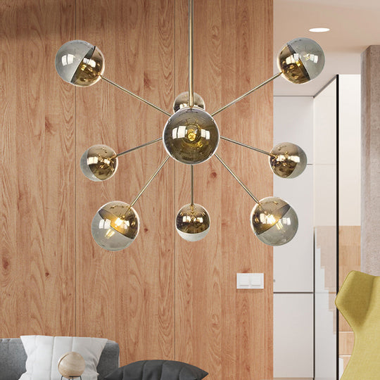 Globe Dining Room Semi Flush Mount Light with White/Clear/Smoke Grey Glass - 9/12/15 Lights - Contemporary Design in Copper/Chrome/Gold