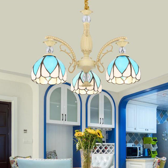 Tiffany Style Dome Chandelier with Blue Down Lighting - 3/6/9 Lights for Bedroom