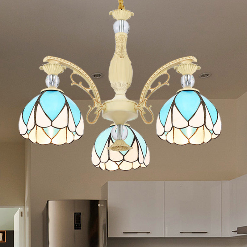 Tiffany Style Dome Chandelier with Blue Down Lighting - 3/6/9 Lights for Bedroom