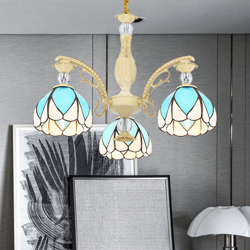 Tiffany Style Dome Chandelier with Blue Down Lighting - 3/6/9 Lights for Bedroom