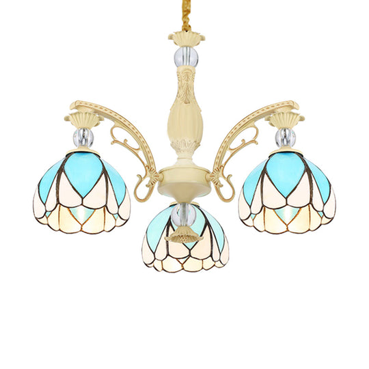 Tiffany Style Dome Chandelier with Blue Down Lighting - 3/6/9 Lights for Bedroom