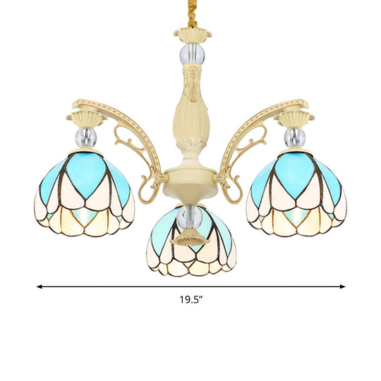 Tiffany Style Dome Chandelier with Blue Down Lighting - 3/6/9 Lights for Bedroom