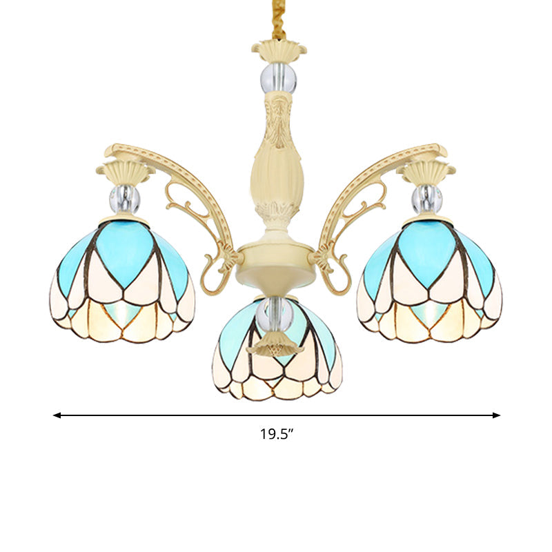 Sky Blue Tiffany Style Dome Chandelier Pendant - 3/6/9 Lights For Bedroom Lighting