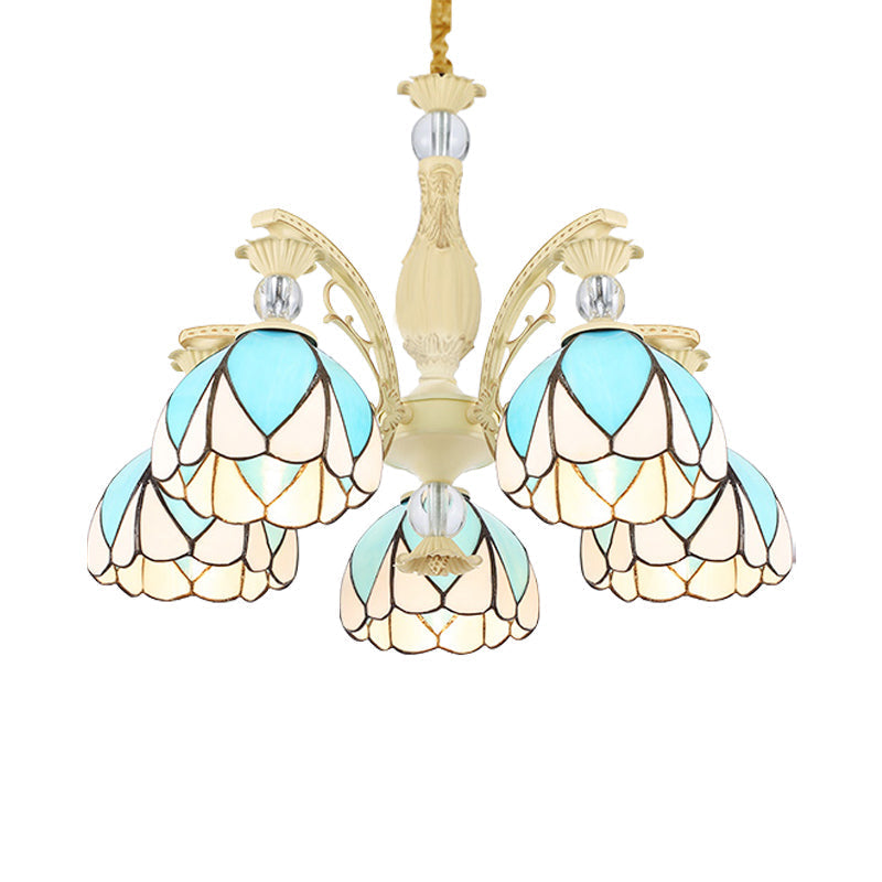 Sky Blue Tiffany Style Dome Chandelier Pendant - 3/6/9 Lights For Bedroom Lighting