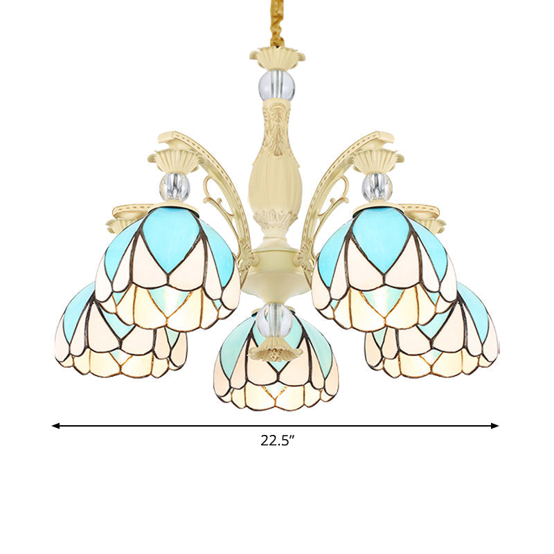 Tiffany Style Dome Chandelier with Blue Down Lighting - 3/6/9 Lights for Bedroom