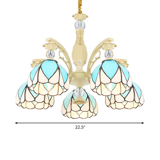 Sky Blue Tiffany Style Dome Chandelier Pendant - 3/6/9 Lights For Bedroom Lighting