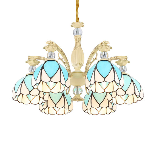 Sky Blue Tiffany Style Dome Chandelier Pendant - 3/6/9 Lights For Bedroom Lighting