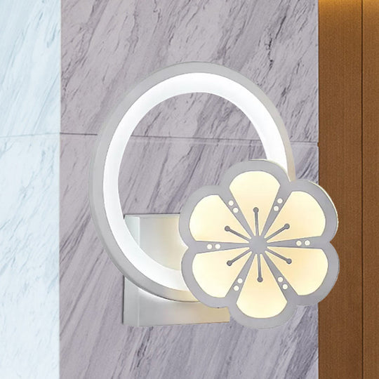 Modern Led Acrylic Big O Wall Light With Flower Design Ideal For Adult Bedroom White