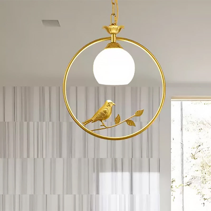 Minimalist Gold/Black Metal Bird Pendant Light Fixture With 1 Ring