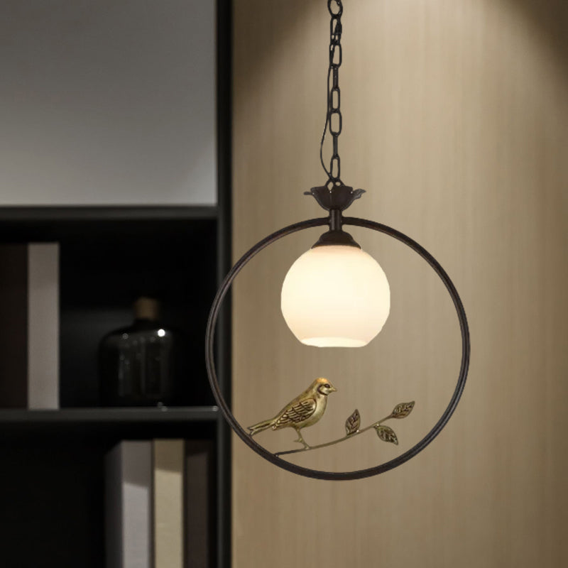 Minimalist Gold/Black Metal Bird Pendant Light Fixture With 1 Ring