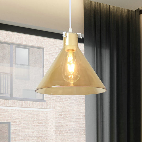 Amber Glass Cone Hanging Light - Modernist 1-Head Ceiling Suspension Lamp for Dining Room