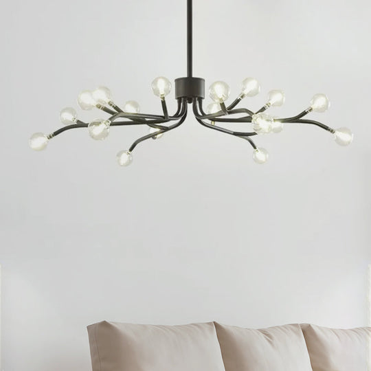 Molecular Led Chandelier Pendant: Modernist Clear Glass With 18 Lights & Black Ceiling Fixture