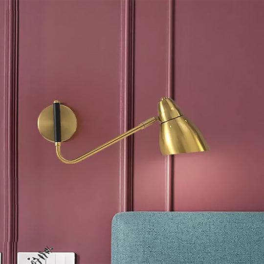 Contemporary Gold Wall Sconce With Dome Metal Shade For Bedroom Lighting