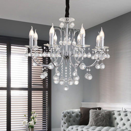 Modern Crystal Ball Chandelier Lamp - 5/8 Light Pendant Lighting, Chrome Finish