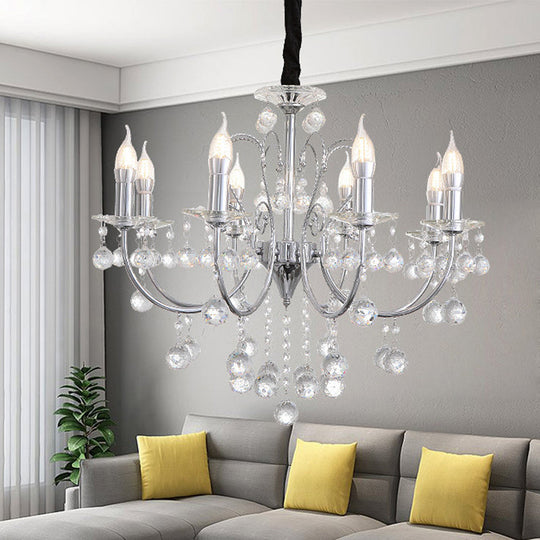 Modern Crystal Ball Chandelier Lamp - 5/8 Light Pendant Lighting, Chrome Finish