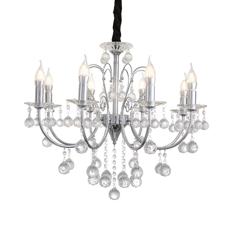 Modern Crystal Ball Chandelier Lamp - 5/8 Light Pendant Lighting, Chrome Finish