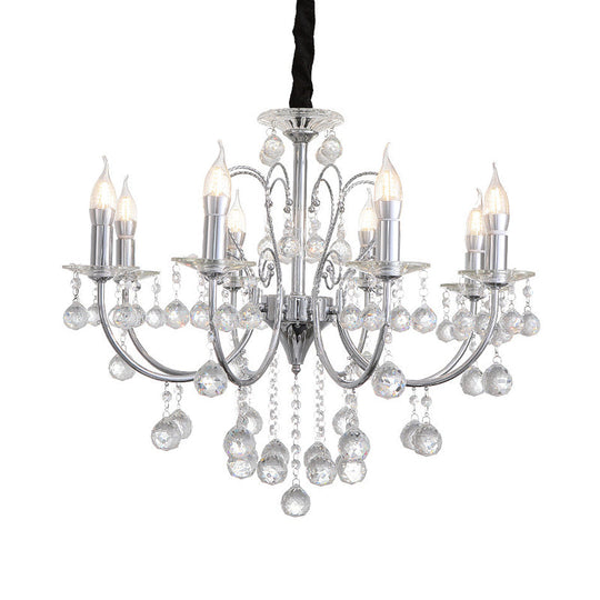 Modern Crystal Ball Chandelier Lamp - 5/8 Light Pendant Lighting, Chrome Finish