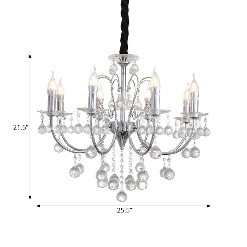 Modern Crystal Ball Chandelier Lamp - 5/8 Light Pendant Lighting, Chrome Finish