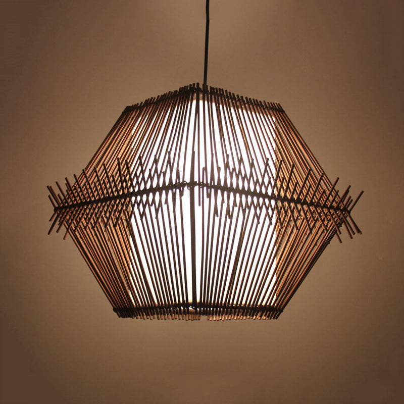 Woven Bamboo Pendant Ceiling Light - Contemporary 1-Head Wood Drop with/without Shade