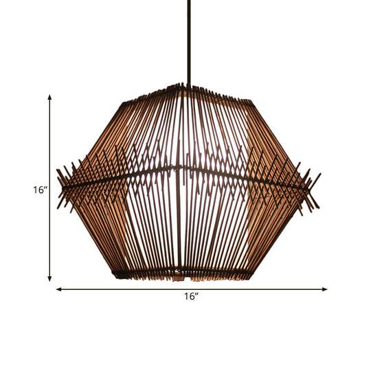 Woven Bamboo Hanging Ceiling Light - Contemporary 1-Head Wood Pendant With/Without Shade