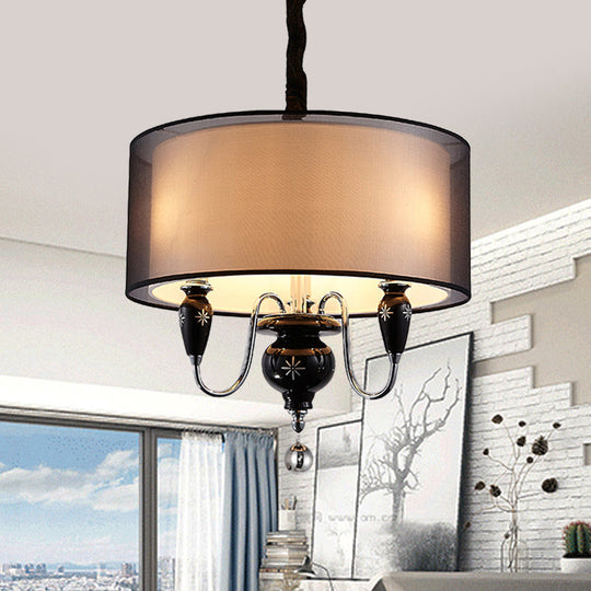 Classic Black Drum Pendant Light - 3-Light Fabric Chandelier For Dining Room Fixture