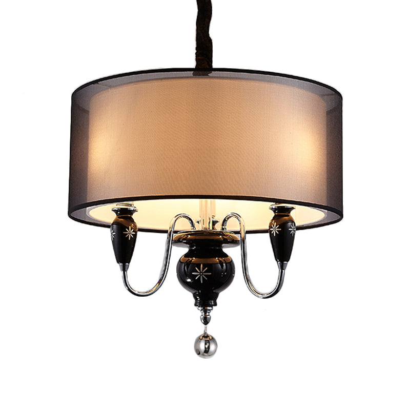 Classic Black Drum Pendant Light - 3-Light Fabric Chandelier For Dining Room Fixture