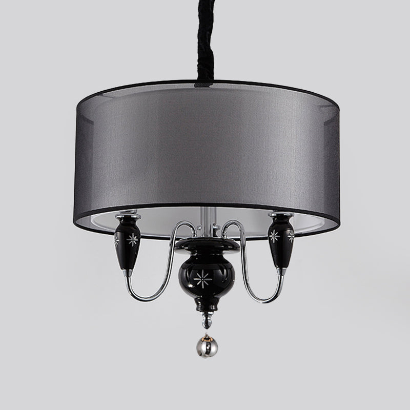 Classic Black Drum Pendant Light - 3-Light Fabric Chandelier For Dining Room Fixture