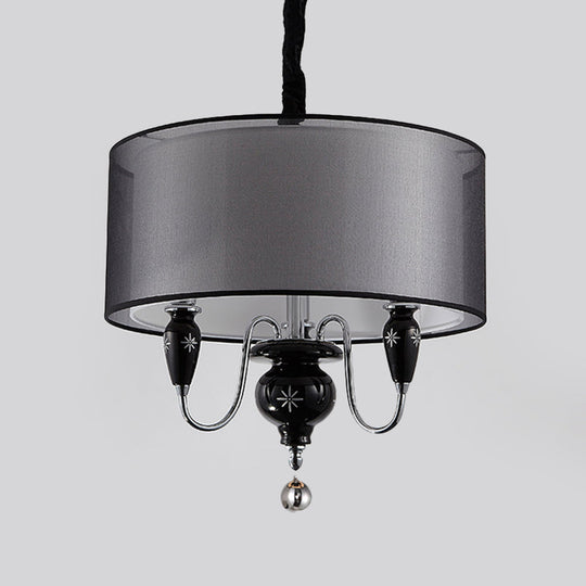 Classic Black Drum Pendant Light - 3-Light Fabric Chandelier For Dining Room Fixture