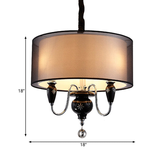 Classic Black Drum Pendant Light - 3-Light Fabric Chandelier For Dining Room Fixture