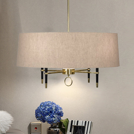 Cylinder Pendant Chandelier - Classic Flaxen Fabric 4 Lights Dining Room Hanging Fixture