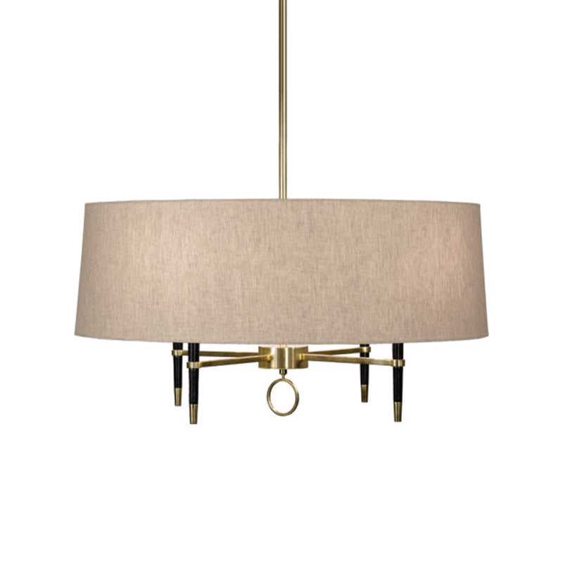 Cylinder Pendant Chandelier - Classic Flaxen Fabric 4 Lights Dining Room Hanging Fixture