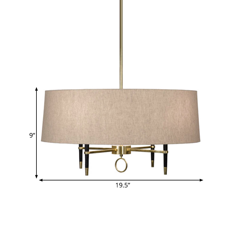 Cylinder Pendant Chandelier - Classic Flaxen Fabric 4 Lights Dining Room Hanging Fixture