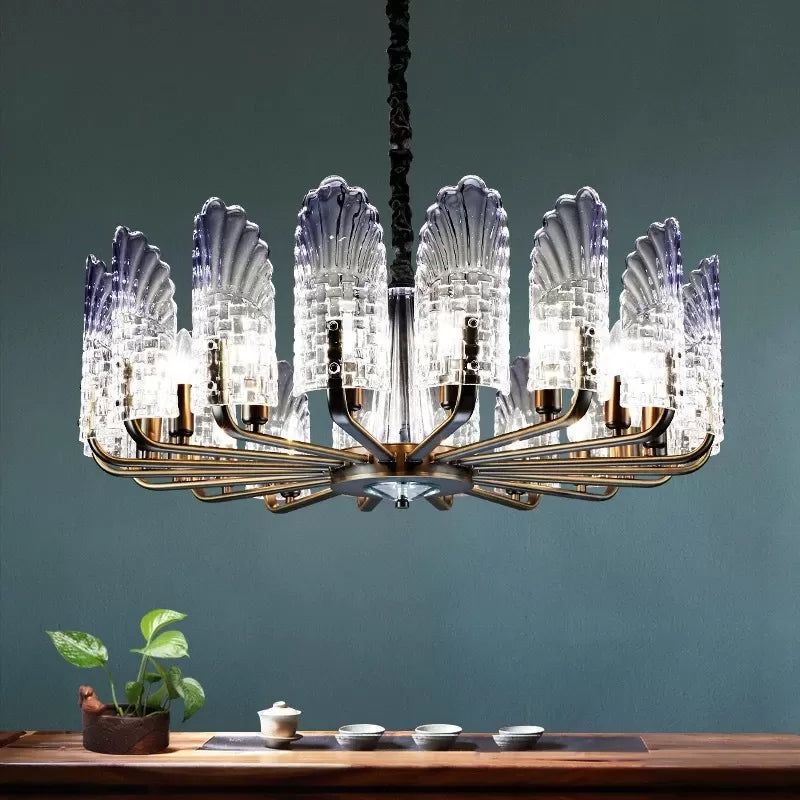 Contemporary Crystal And Metal Chandelier With Radial Lights In Brass Finish - 8/9/10 Lamps