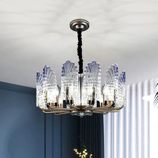 Contemporary Crystal And Metal Chandelier With Radial Lights In Brass Finish - 8/9/10 Lamps