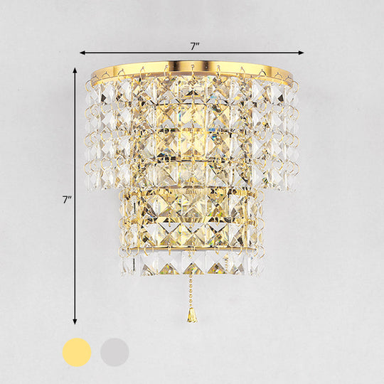 Vintage Style Crystal Wall Sconce With Double Layers & Chrome/Gold Finish - 1 Light Square Shape