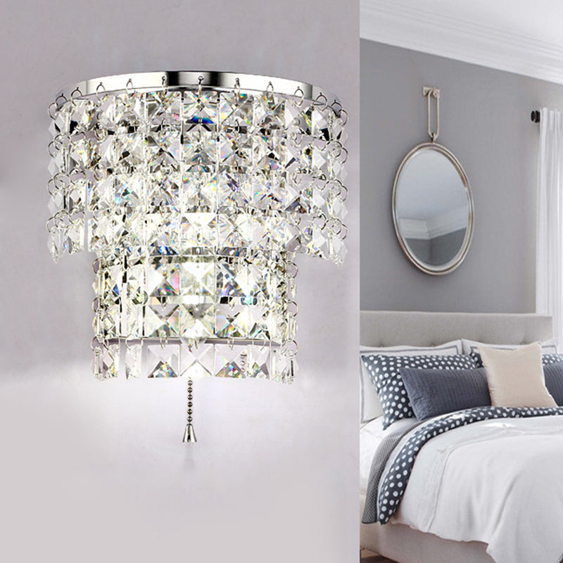 Vintage Style Crystal Wall Sconce With Double Layers & Chrome/Gold Finish - 1 Light Square Shape