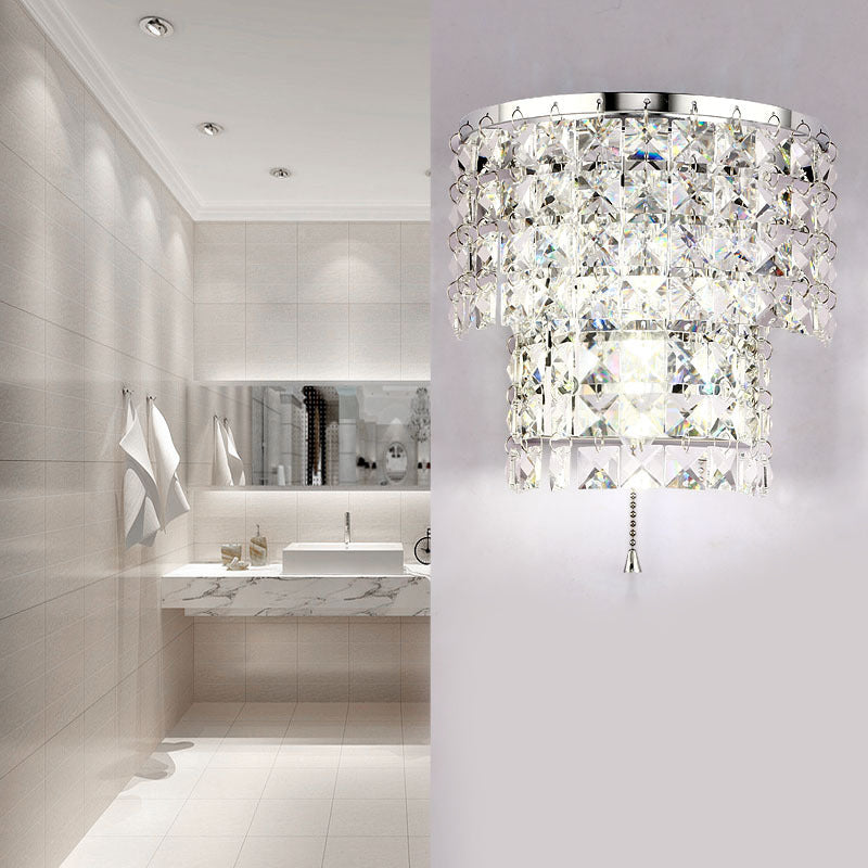 Vintage Style Crystal Wall Sconce With Double Layers & Chrome/Gold Finish - 1 Light Square Shape